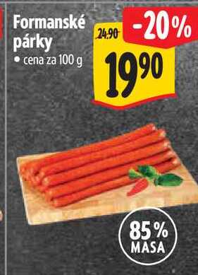 Formanské párky, cena za 100 g