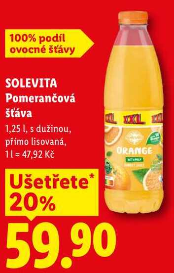 SOLEVITA Pomerančová šťáva, 1,25 l
