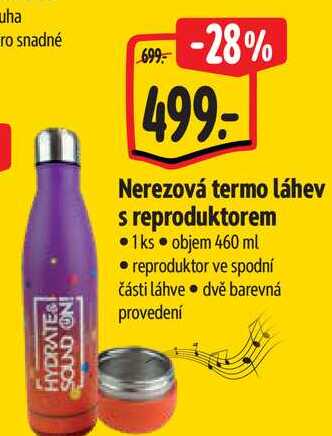 Nerezová termo láhev s reproduktorem 1 ks objem 460 ml