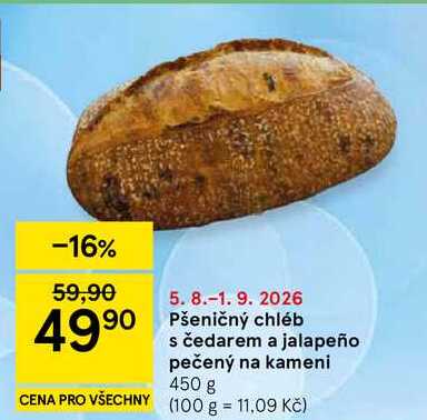 Pšeničný chléb s čedarem a jalapeño pečený na kameni, 450 g  