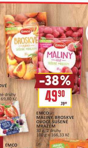 EMCO MALINY, BROSKVE OVOCE SUŠENÉ MRAZEM 30 g