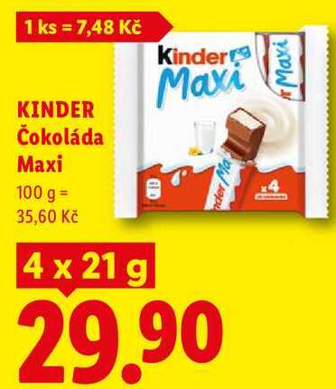 KINDER Čokoláda Maxi, 4x 21 g