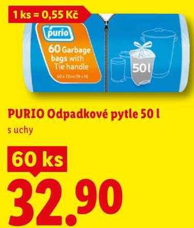 PURIO Odpadkové pytle 50 l, 60 ks