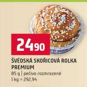 ŠVÉDSKÁ SKOŘICOVÁ ROLKA PREMIUM 85 g pečivo rozmrazené