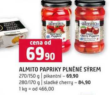 ALMITO PAPRIKY PLNĚNÉ SÝREM 270/150 g pikantní 280/170 g sladké cherry