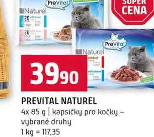 PREVITAL NATUREL 4x 85 g kapsičky pro kočky vybrané druhy