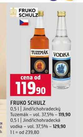FRUKO SCHULZ 0,5l Jindřichohradecký Tuzemák vol. 37,5% 0,5l Jindřichohradecká vodka vol. 37,5% 