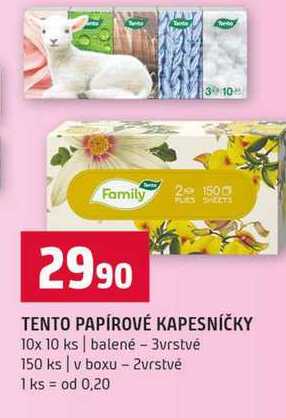 TENTO PAPÍROVÉ KAPESNÍČKY 10x 10 ks balené - 3vrstvé 150 ks v boxu 2vrstvé 