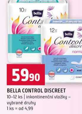 BELLA CONTROL DISCREET 10-12 ks inkontinenční vložky vybrané druhy