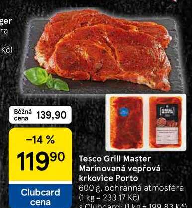 Tesco Grill Master Marinovaná vepřová krkovice Porto, 600 g