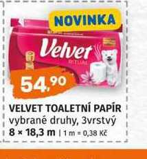 VELVET TOALETNÍ PAPÍR vybrané druhy, 3vrstvý 8x18,3 m