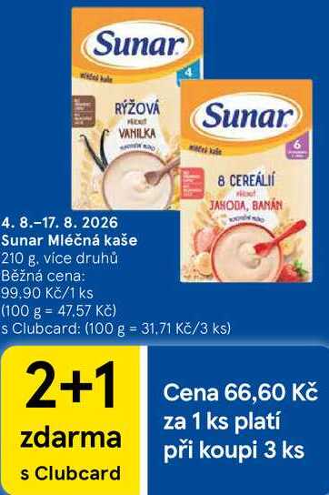Sunar Mléčná kaše, 210 g 