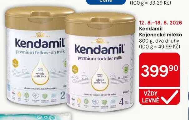 Kendamil Kojenecké mléko, 800 g, dva druhy