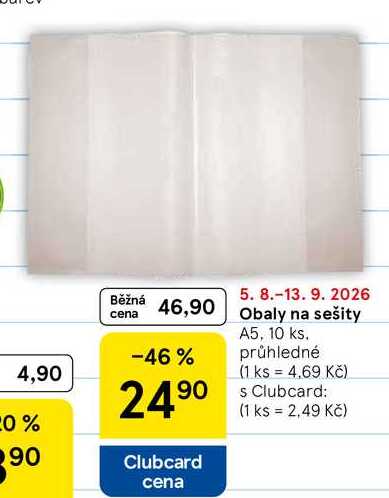 Obaly na sešity A5, 10 ks. průhledné