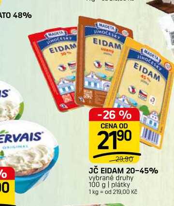 JČ EIDAM 20-45% vybrané druhy 100 g | plátky