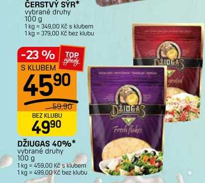 DŽIUGAS 40%* vybrané druhy 100 g