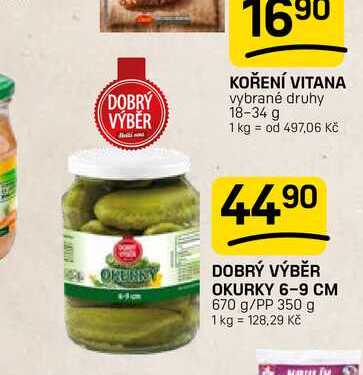 DOBRÝ VÝBĚR OKURKY 6-9 CM 670 g/PP 350 g