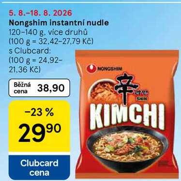 Nongshim instantní nudle, 120-140 g 