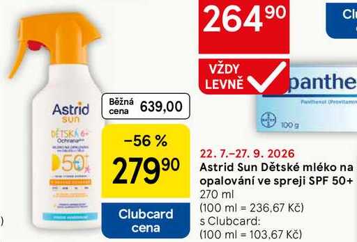 Astrid Sun Dětské mléko na opalování ve spreji SPF 50+, 270 ml