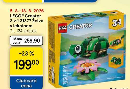 LEGO® Creator 3 v 1 31377 Želva s leknínem 7+, 124 kostek