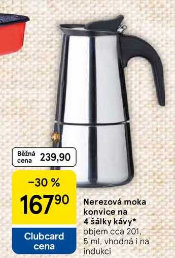 Nerezová moka konvice na 4 šálky kávy, objem cca 201, 5 ml, vhodná i na indukci 