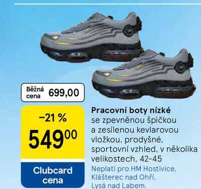 Pracovní boty nízké se zpevněnou špičkou a zesílenou kevlarovou vložkou, prodyšné. sportovní vzhled, v několika velikostech, 42-45