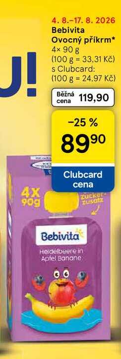 Bebivita Ovocný příkrm, 4x 90 g 