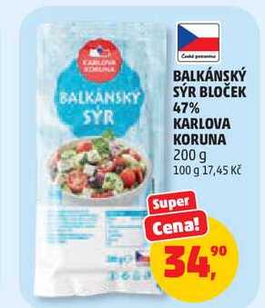 BALKÁNSKÝ SÝR BLOČEK 47% KARLOVA KORUNA, 200 g 