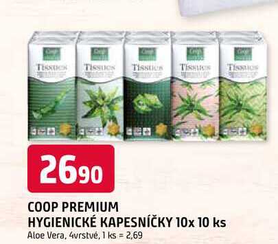 COOP PREMIUM HYGIENICKÉ KAPESNÍČKY 10x 10 ks Aloe Vera, 4vrstvé