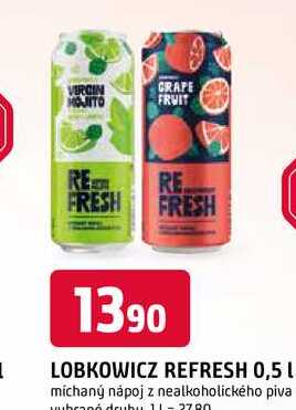LOBKOWICZ REFRESH 0,5 L míchaný nápoj z nealkoholického piva 