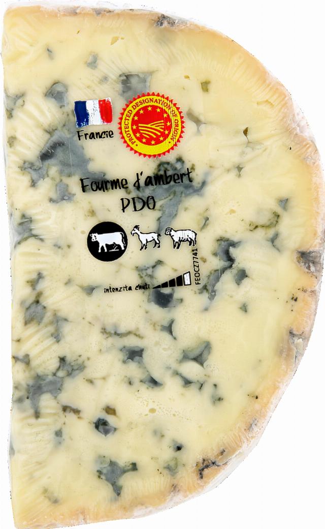 Fourme d'Ambert DOP sýr s modrou plísní uvnitř hmoty
