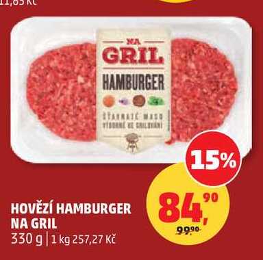 HAMBURGER HOVĚZÍ HAMBURGER NA GRIL, 330 g