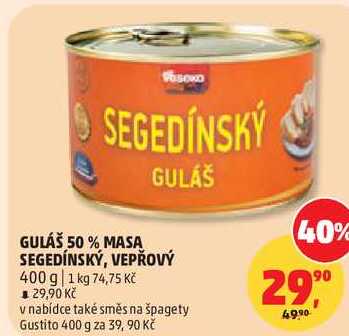 GULÁŠ 50% MASA SEGEDÍNSKÝ, VEPŘOVÝ, 400 g