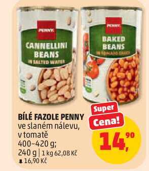 BÍLÉ FAZOLE PENNY ve slaném nálevu, v tomatě, 400-420 g