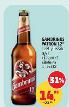 GAMBRINUS PATRON 12 světlý ležák, 0,5 l