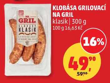 KLOBÁSA GRILOVACÍ NA GRIL klasik, 300 g