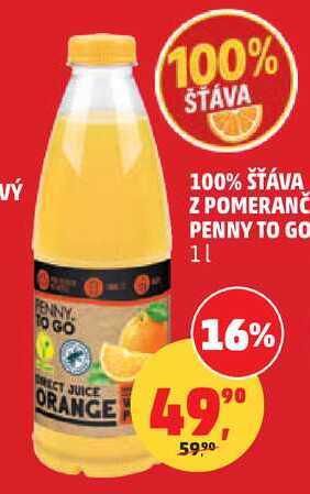 100% ŠŤÁVA Z POMERANČ PENNY TO GO, 1 l