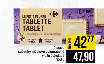 Classic sušenky máslové polomáčené v bílé čokoládě 150 g 