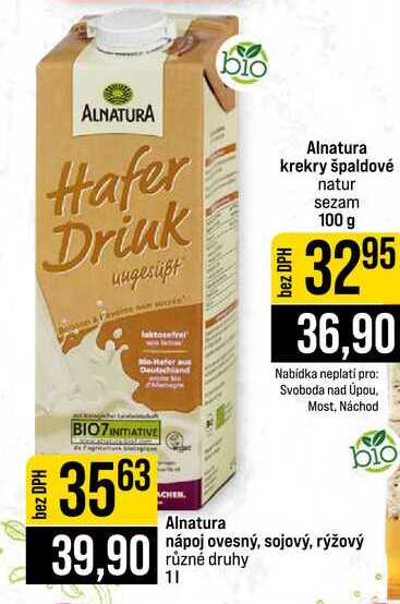 Alnatura bio nápoj ovesný, sojový, rýžový různé druhy 1l
