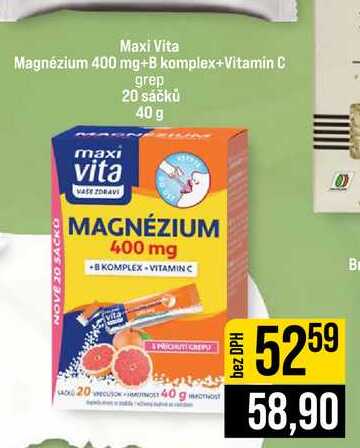 Maxi Vita Magnézium 400 mg+B komplex+Vitamin C 20 sáčků 40 g 