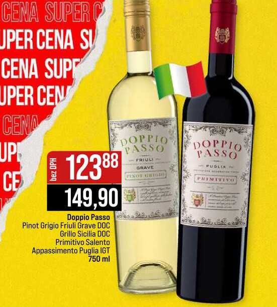 Doppio Passo Pinot Grigio Friuli Grave DOC Grillo Sicilia DOC Primitivo Salento Appassimento Puglia IGT 750 ml
