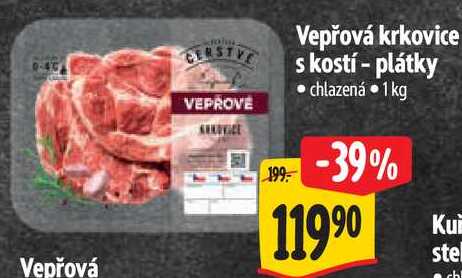 Vepřová krkovice s kostí - plátky, 1 kg