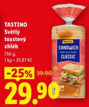 TASTINO Světlý toastový chléb, 750 g