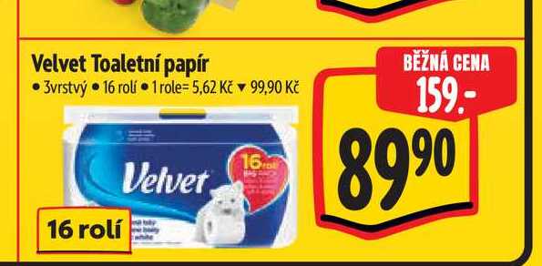 Velvet Toaletní papír 3vrstvý 16 rolí 
