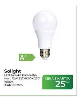 Solight A+ LED žárovka klasického tvaru 12W E27 4000K 270°