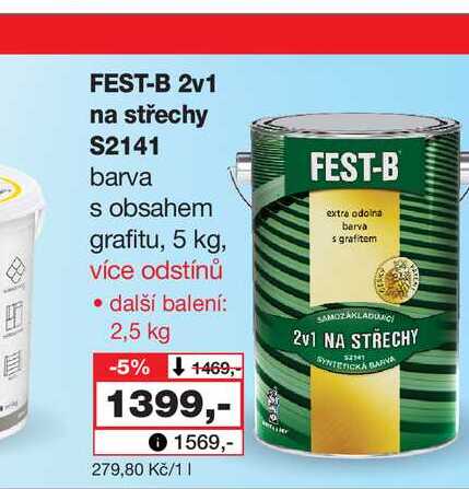 FEST-B 2v1 na střechy S2141 barva s obsahem grafitu, 5 kg, více odstínů • další balení: 2,5 kg