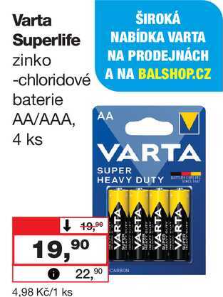 Varta Superlife zinkochloridové baterie AA/AAA, AA 4 ks