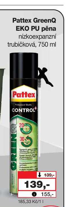 Pattex GreenQ EKO PU pěna nízkoexpanzní trubičková, 750 ml