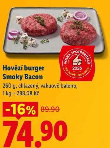Hovězí burger Smoky Bacon, 260 g