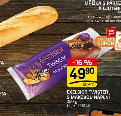 EXELSIOR TWISTER S MAKOVOU NÁPLNÍ 350 g